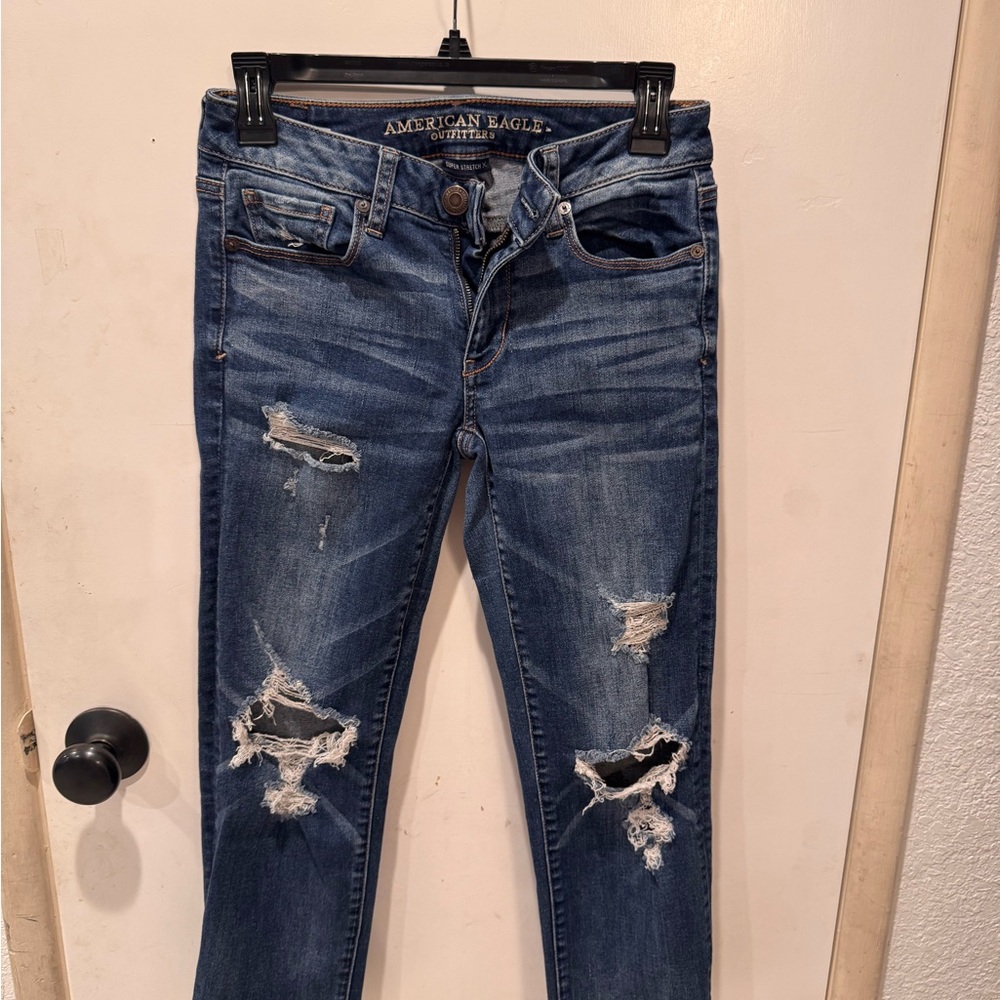 American Eagle Outfitters Women's Ripped Blue Skinny Jeans
